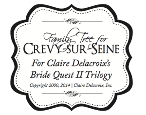 Crevy-sur-Seine Family Tree Logo for the Bride Quest series of medieval Scottish romances by Claire Delacroix