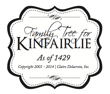 Logo for family tree for Kinfairlie, featuring the families in the medieval romances by Claire Delacroix