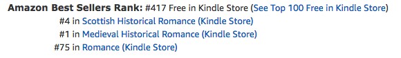 The Renegade's Heart, a medieval Scottish romance by Claire Delacroix, at #75 in romance free in the Kindle store on October 23, 2019