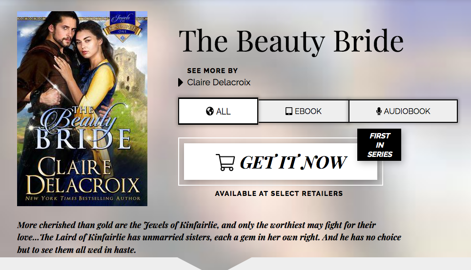 Detail page on Books2Read for The Beauty Bride, book one of the Jewels of Kinfairlie series of medieval Scottish romances by Claire Delacroix
