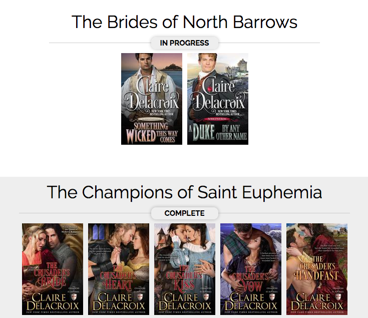 Detail of Books2Read author page for Claire Delacroix, author of medieval romances