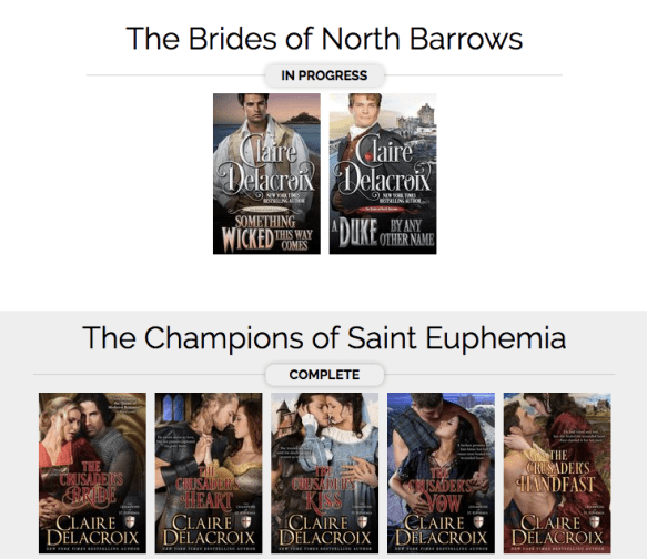 Detail of Books2Read author page for Claire Delacroix, author of medieval romances