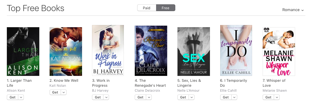 The Renegade's Heart, a medieval Scottish romance by Claire Delacroix, at #4 free in Romance in the Apple store on October 24, 2019