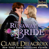 The Runaway Bride, book two of the Brides of Inverfyre series of medieval Scottish romances by Claire Delacroix, in audio