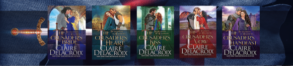 bookmark design for the Champions of St. Euphemia series of medieval romances by Claire Delacroix