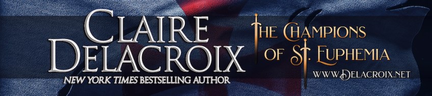bookmark design for the Champions of St. Euphemia series of medieval romances by Claire Delacroix