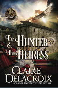 The Hunter & the Heiress, book two of the Blood Brothers series of medieval romances by Claire Delacroix, hard cover large print edition