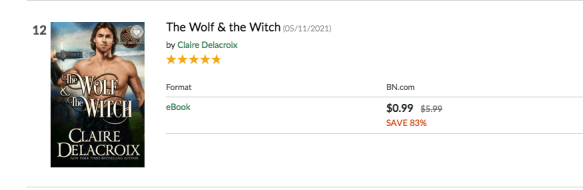 The Wolf & the Witch at #12 on the top 100 ebook list at Nook on December 28, 2022