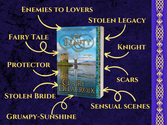 tropes for The Beauty, book five of the Bride Quest series of medieval romances by Claire Delacroix