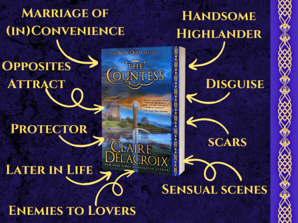 Tropes for The Countess, book four of the Bride Quest series of medieval romances by Claire Delacroix