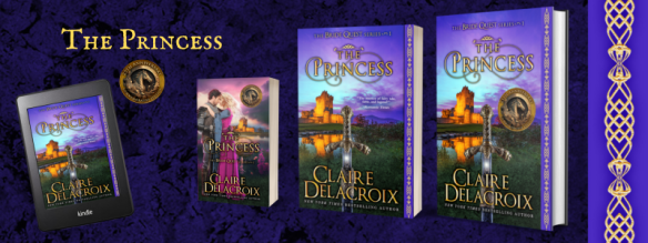 All four editions of The Princess, book one of the Bride Quest series of medieval romances by Claire Delacroic