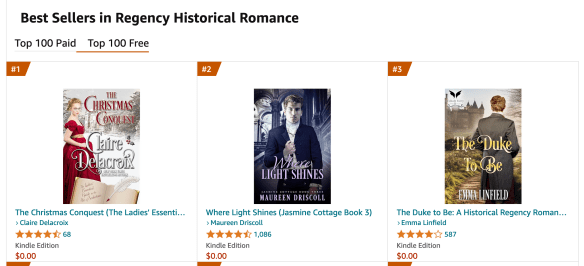 The Christmas Conquest at #1 in Regency Historical Romance at Amazon.com September 9, 2024