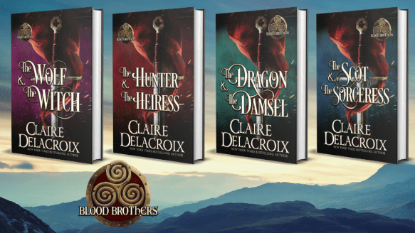 new editions of the Blood Brothers series of medieval romances by Claire Delacroix, in hard cover and trade paperback, launched at Kickstarter