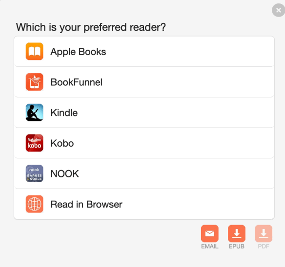 BookFunnel get my book pop-up window
